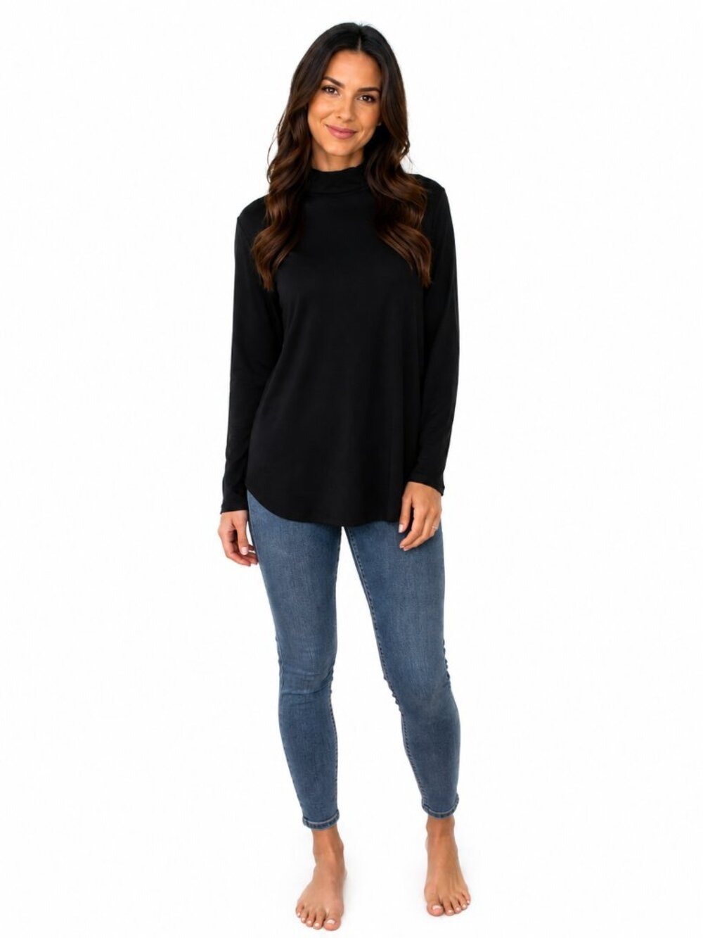 Kasper Black Mock Neck Long Sleeve Top | Size M | Classic Minimalist Essential